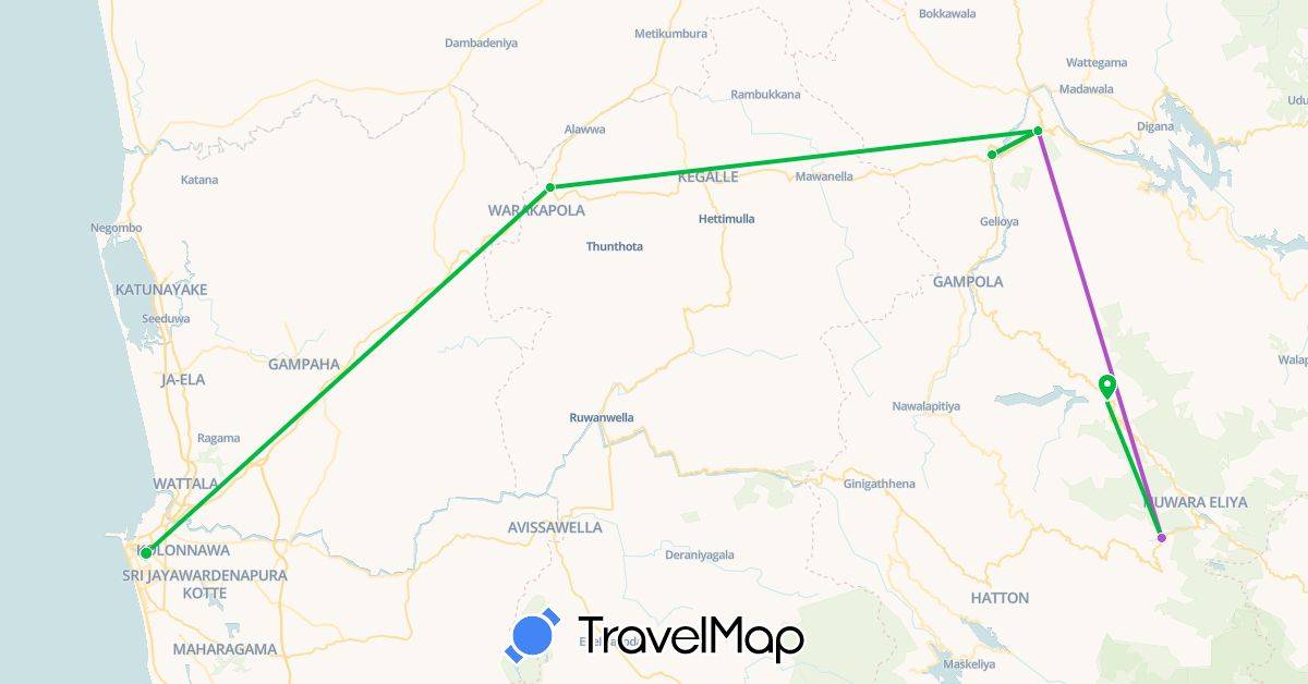 TravelMap itinerary: bus, train in Sri Lanka (Asia)